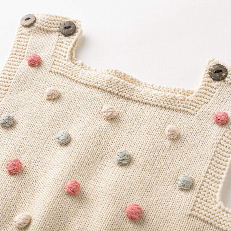 Simplee kids Baby Girl Kint Rompers Fall Sleeveless Pompoms Baby Girl Rompers 0-3 Months Little Girl Apricot Overall Jumpsuit Outfit - Image 4